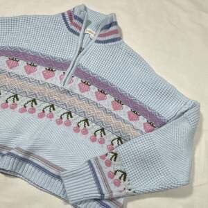 Sugar Moon Women’s XL Knitted Cottage Core Sweater Floral Berries Cropped